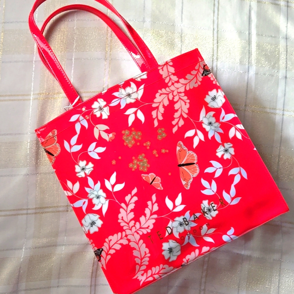 NWT Ted Baker Red Floral Glossy Tote